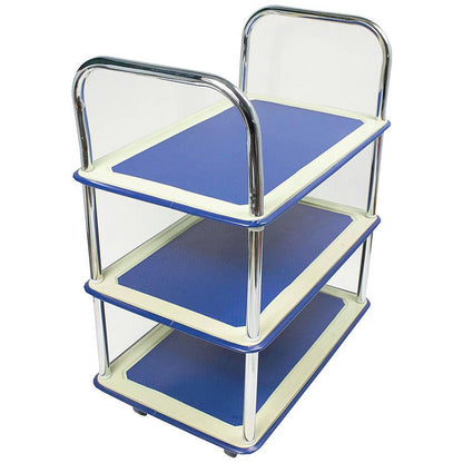 Barton 3 Shelf Trolley, Steel Frame, Capacity 120kg, Silver and Blue