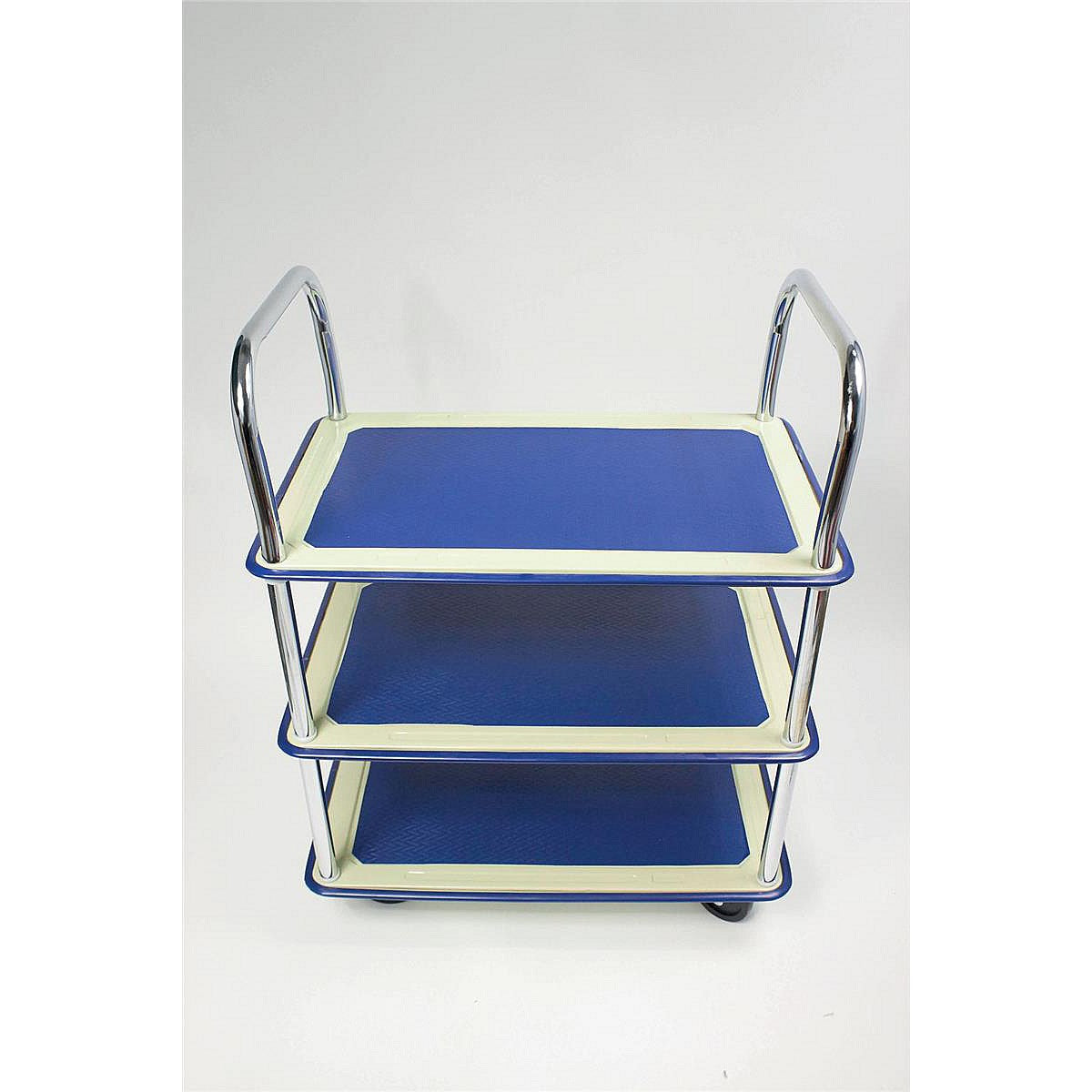 Barton 3 Shelf Trolley, Steel Frame, Capacity 120kg, Silver and Blue