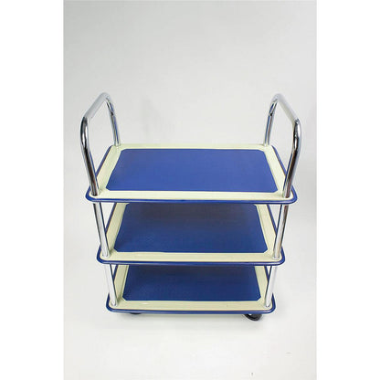 Barton 3 Shelf Trolley, Steel Frame, Capacity 120kg, Silver and Blue