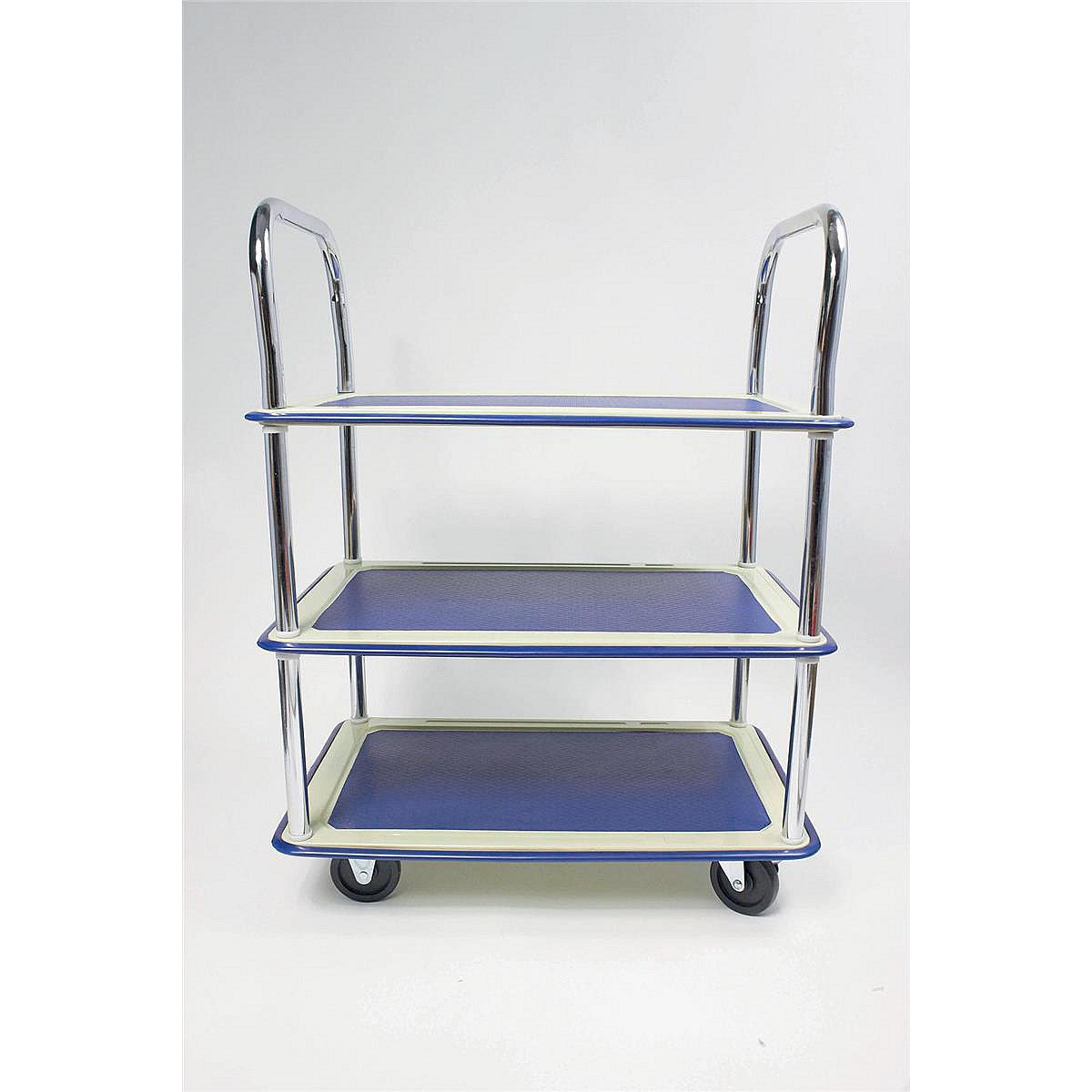 Barton 3 Shelf Trolley, Steel Frame, Capacity 120kg, Silver and Blue