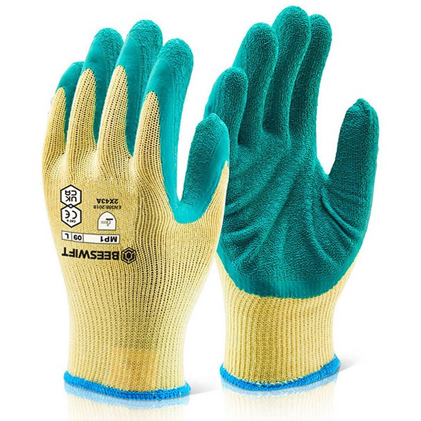 Beeswift Multi-Purpose Latex Palm Coated Gloves, Green, Small Easy2Order : MP1GS