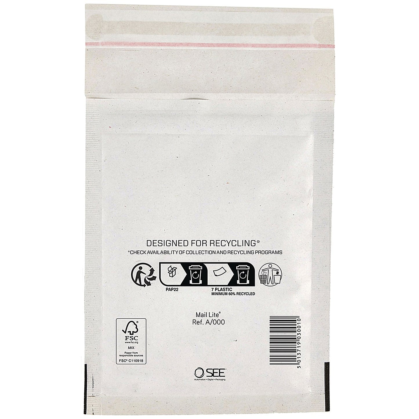 Sealed Air Bubble Lined Postal Bag, A000 110x160mm, White, Pack of 100