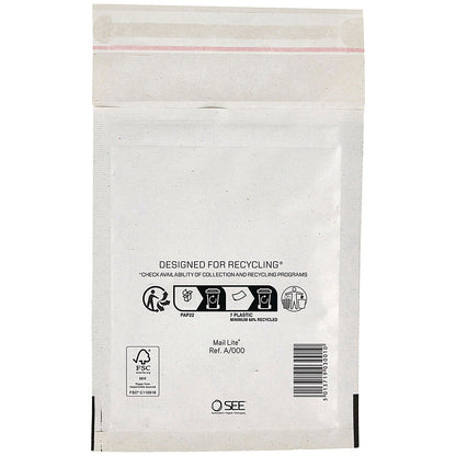 Sealed Air Bubble Lined Postal Bag, A000 110x160mm, White, Pack of 100