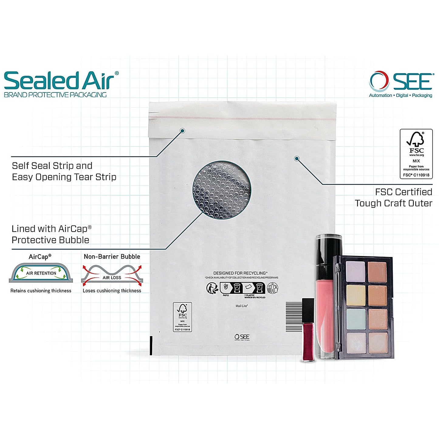 Sealed Air Bubble Lined Postal Bag, A000 110x160mm, White, Pack of 100 Easy2Order : MQ00000