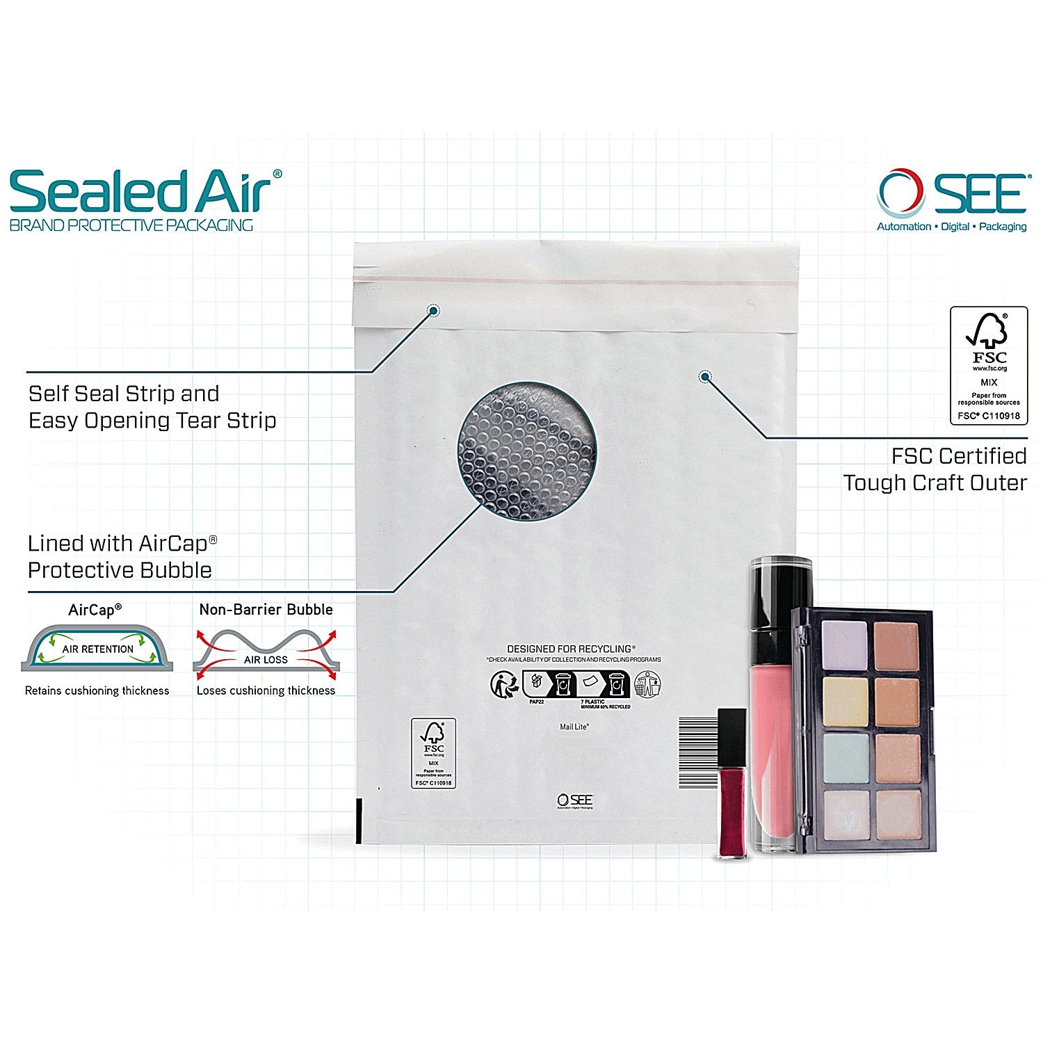 Sealed Air Bubble Lined Postal Bag, A000 110x160mm, White, Pack of 100 Easy2Order : MQ00000