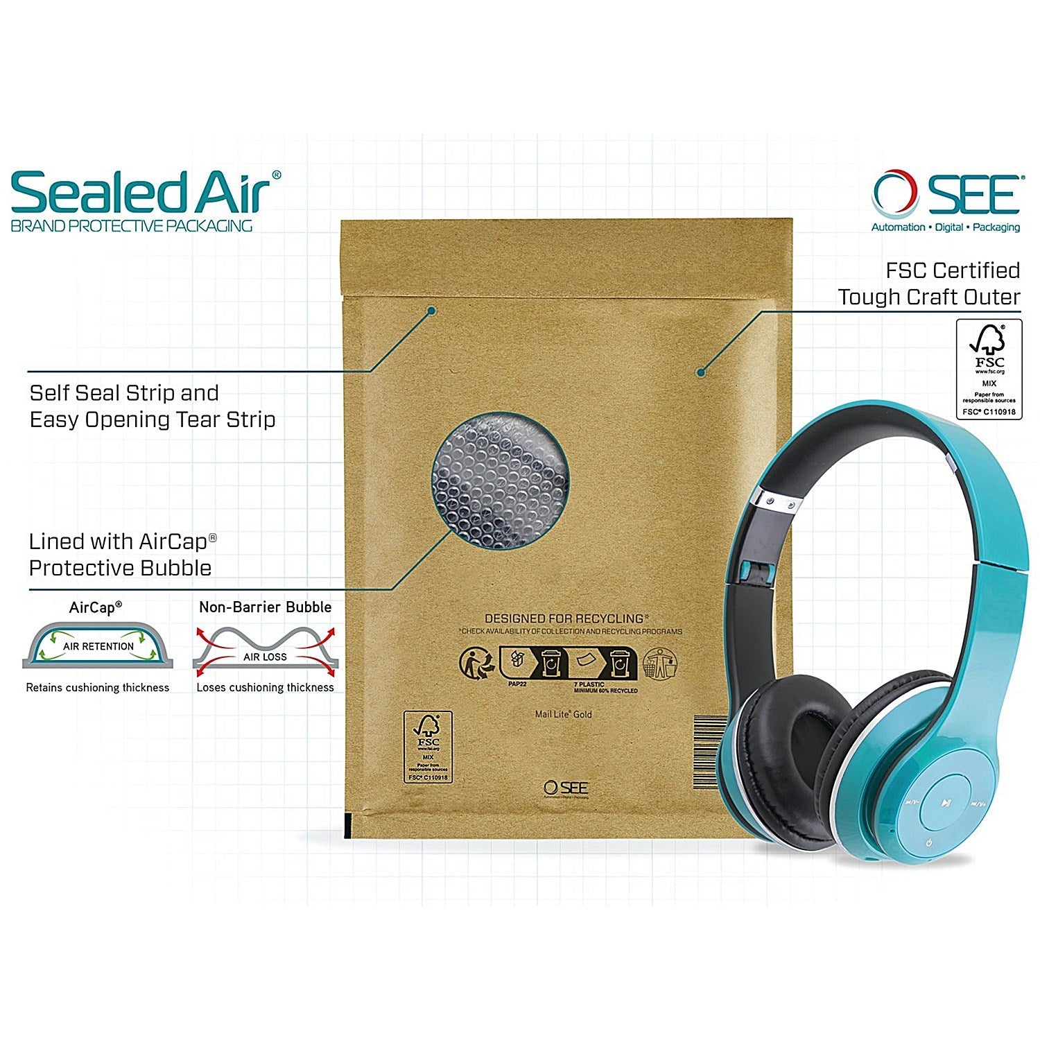 Sealed Air Bubble Lined Postal Bag, A000 110x160mm, Gold, Pack of 100 Easy2Order : MQ00011