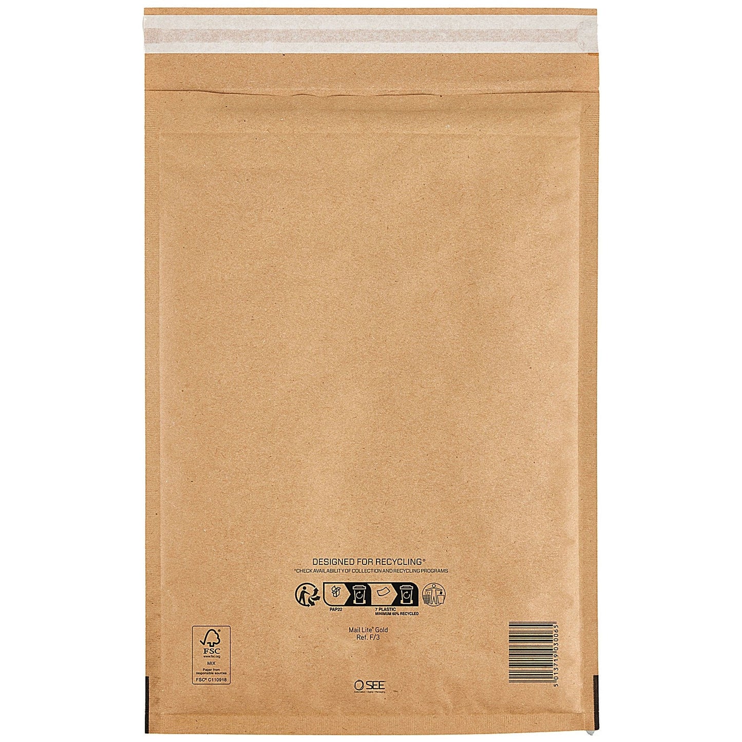 Sealed Air Bubble Lined Postal Bag, F3 220x330mm, Gold, Pack of 50