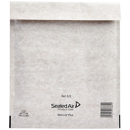 Mail Lite + Bubble Lined Postal Bag, Size E/2 220x260mm, White, Pack of 100