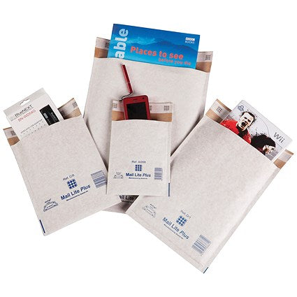 Mail Lite + Bubble Lined Postal Bag, Size F/3 220x330mm, White, Pack of 50