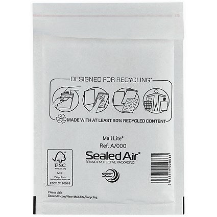 Mail Lite Bubble Postal Bag, A/000 110x160mm, White, Pack of 100