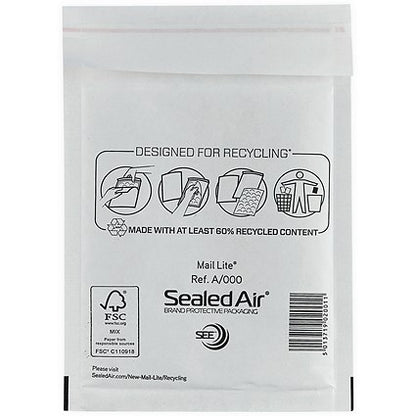Mail Lite Bubble Postal Bag, A/000 110x160mm, White, Pack of 100