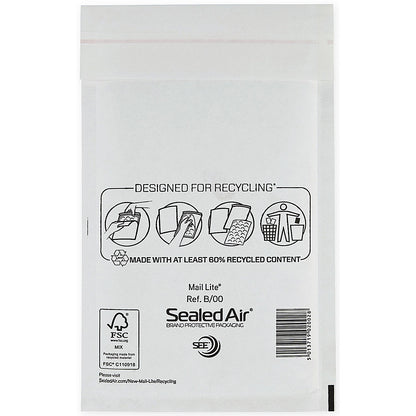 Mail Lite Bubble Postal Bag, B/00 120x210mm, White, Pack of 100
