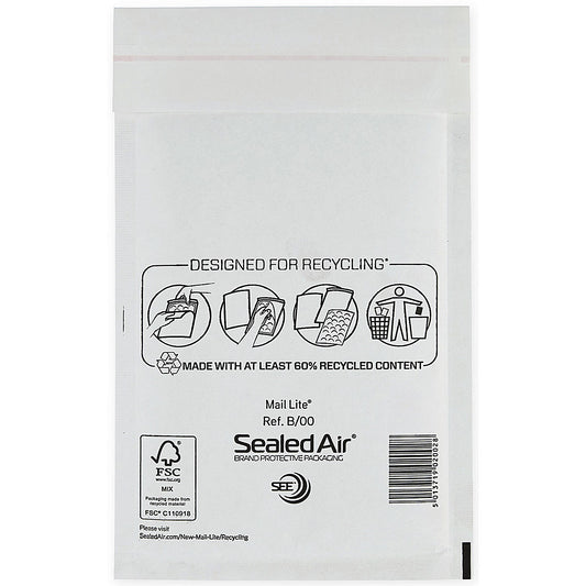 Mail Lite Bubble Postal Bag, B/00 120x210mm, White, Pack of 100