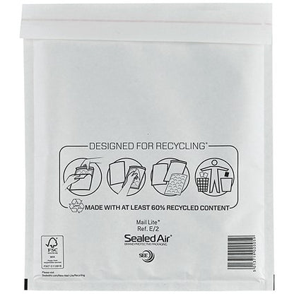 Mail Lite Bubble Postal Bag, E/2 220x260mm, White, Pack of 100