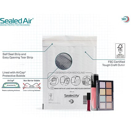 Mail Lite Bubble Postal Bag, E/2 220x260mm, White, Pack of 100