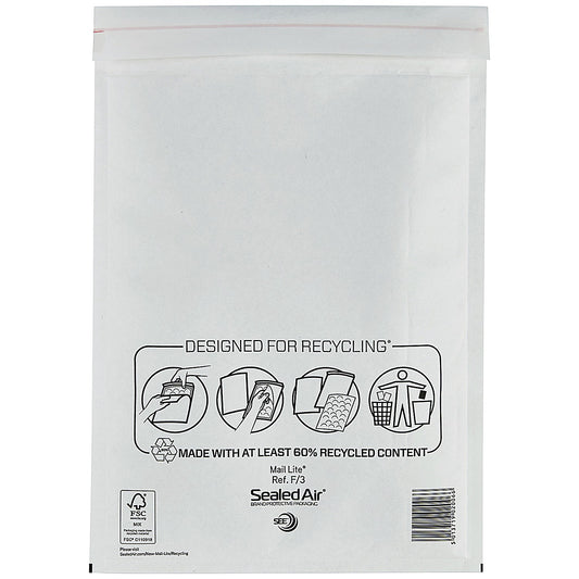 Mail Lite Bubble Postal Bag, F/3 220x330mm, White, Pack of 50