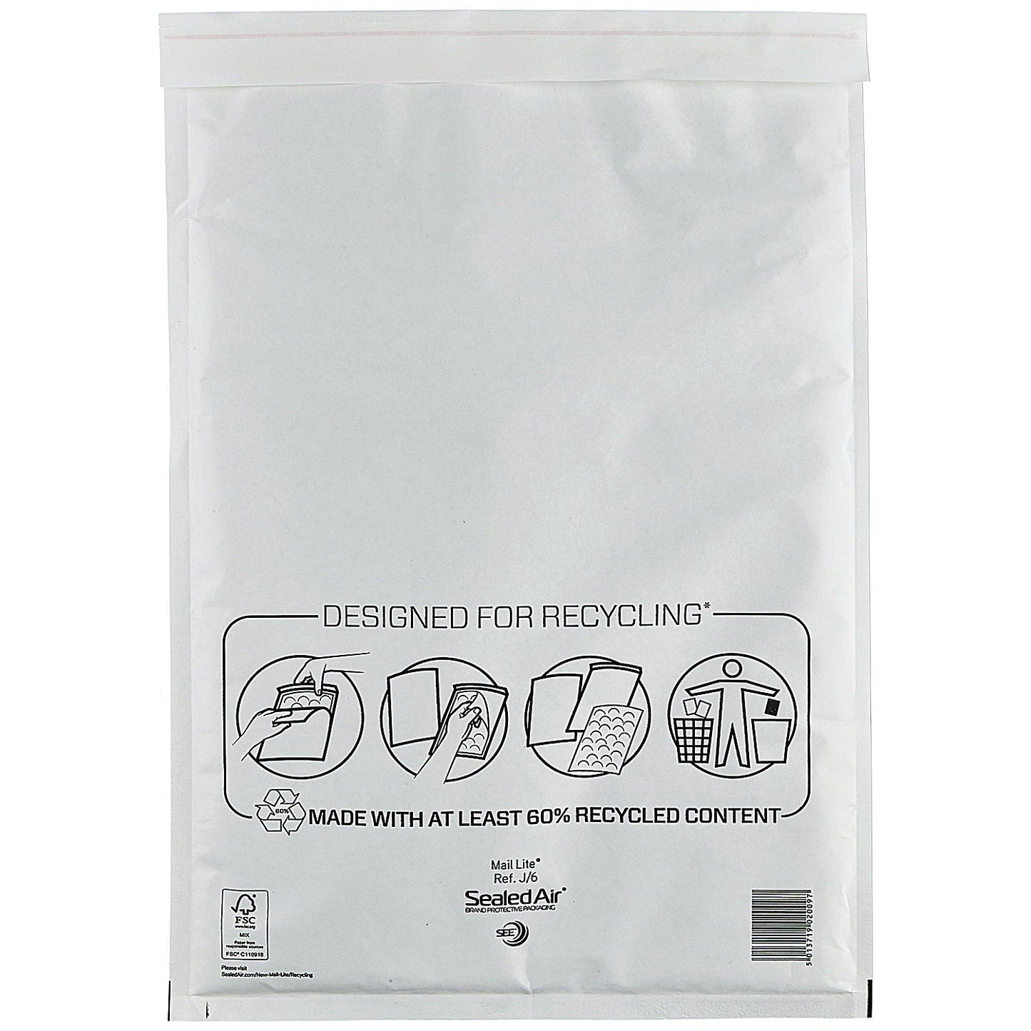 Mail Lite Bubble Postal Bag, J/6 300x440mm, White, Pack of 50