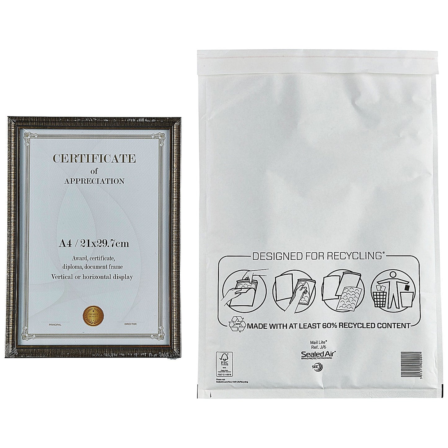 Mail Lite Bubble Postal Bag, J/6 300x440mm, White, Pack of 50