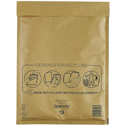 Mail Lite Bubble Postal Bag, Size G/4 240x330mm, Gold, Pack of 50
