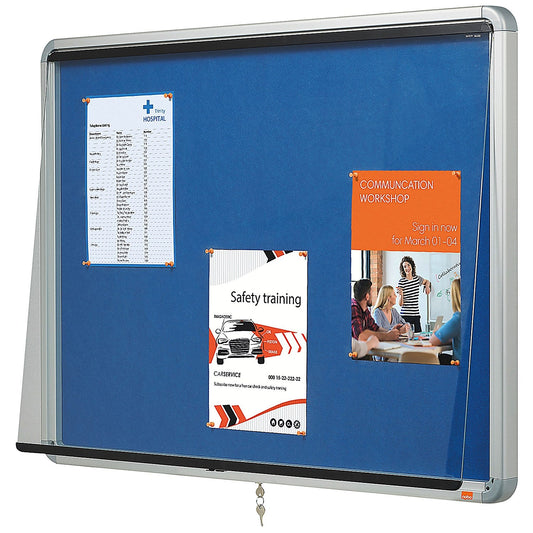 Nobo Premium Plus Felt Lockable Notice Board, 9xA4, W708xH969xD43mm, Blue Easy2Order : NB06393