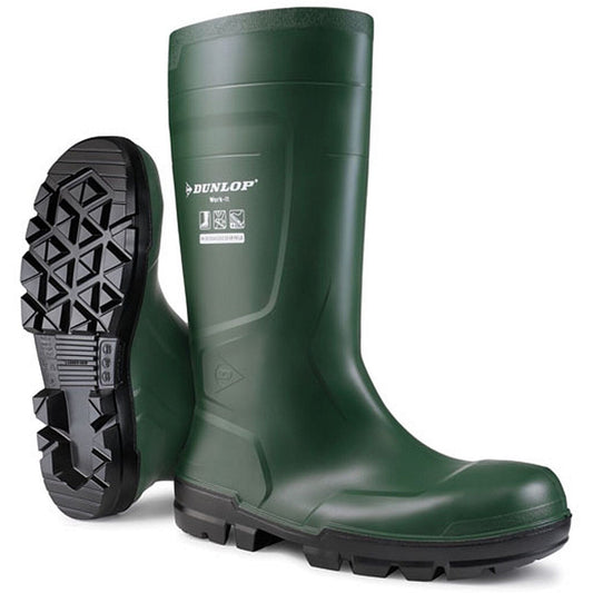 Dunlop Work-It Full Safety PVC Wellington Boots, Green, 12 Easy2Order : NB2KL0112