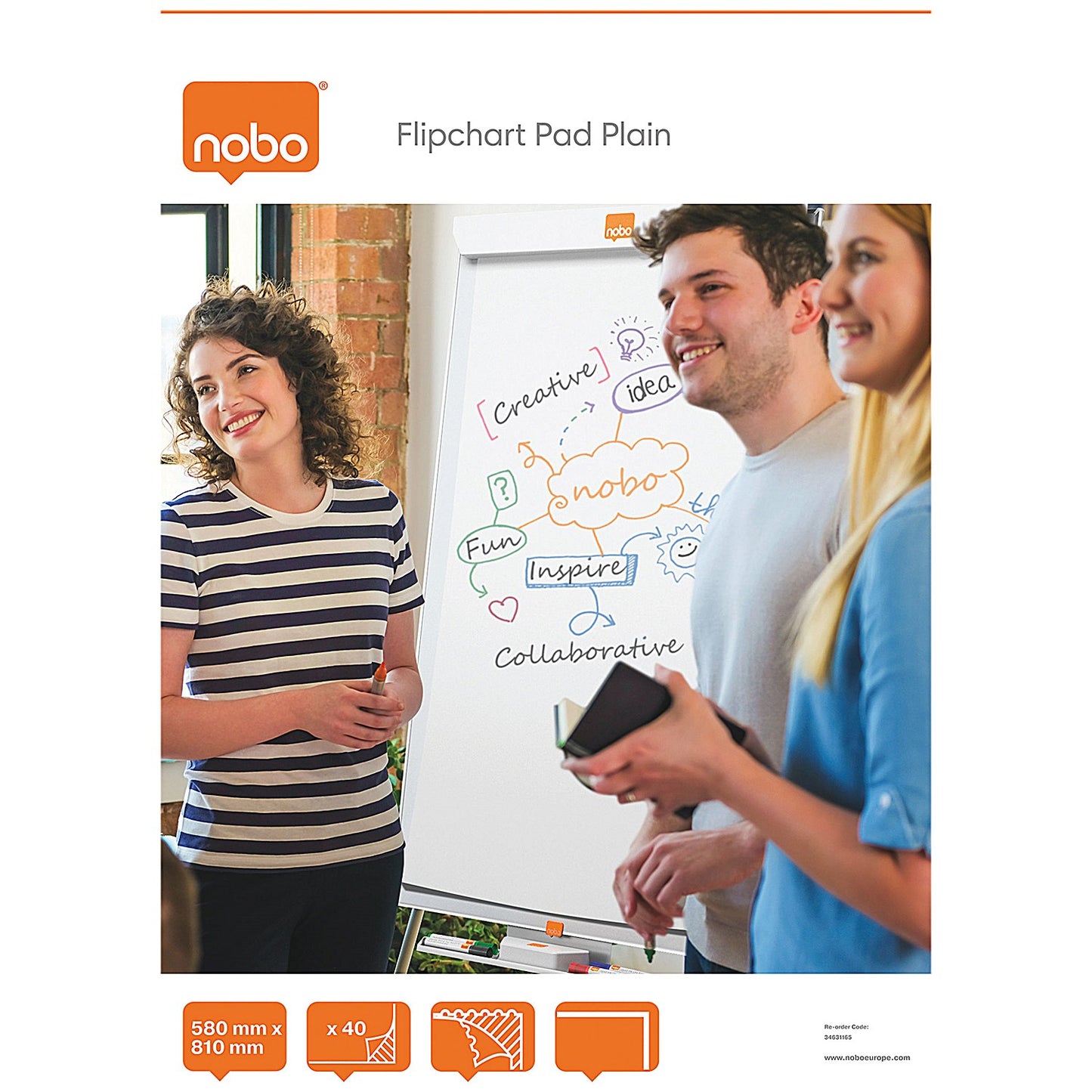 Nobo Flipchart Pad, Perforated, 40 Sheets, A1, Plain, Pack of 5