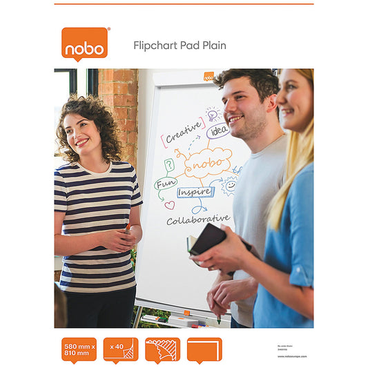 Nobo Flipchart Pad, Perforated, 40 Sheets, A1, Plain, Pack of 5