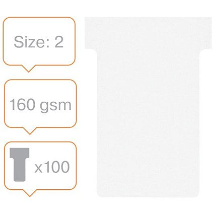 Nobo T-Cards 160gsm Tab Top 15mm W60x Bottom W48.5x Full H85mm Size 2 White Ref 2002002 [Pack 100]