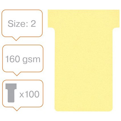 Nobo T-Cards 160gsm Tab Top 15mm W60x Bottom W48.5x Full H85mm Size 2 Yellow Ref 2002004 [Pack 100]