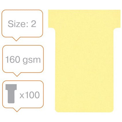 Nobo T-Cards 160gsm Tab Top 15mm W60x Bottom W48.5x Full H85mm Size 2 Yellow Ref 2002004 [Pack 100]
