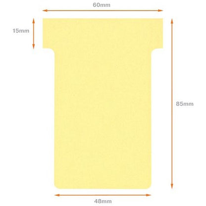 Nobo T-Cards 160gsm Tab Top 15mm W60x Bottom W48.5x Full H85mm Size 2 Yellow Ref 2002004 [Pack 100]