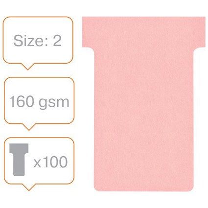 Nobo T-Cards 160gsm Tab Top 15mm W60x Bottom W48.5x Full H85mm Size 2 Pink Ref 2002008 [Pack 100]