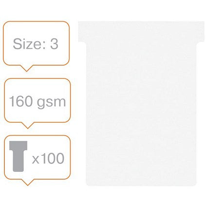 Nobo T-Cards 160gsm Tab Top 15mm W92x Bottom W80x Full H120mm Size 3 White Ref 2003002 [Pack 100]