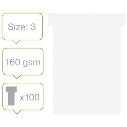 Nobo T-Cards 160gsm Tab Top 15mm W92x Bottom W80x Full H120mm Size 3 White Ref 2003002 [Pack 100]