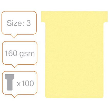 Nobo T-Cards 160gsm Tab Top 15mm W92x Bottom W80x Full H120mm Size 3 Yellow Ref 2003004 [Pack 100]