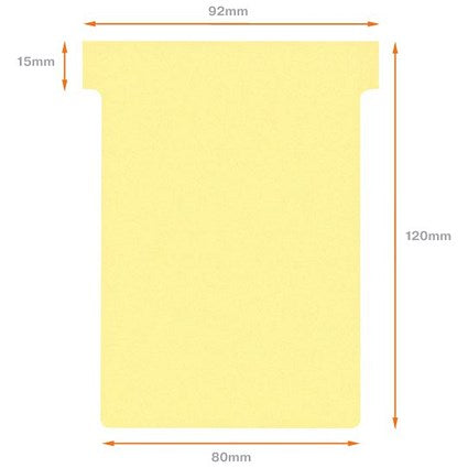 Nobo T-Cards 160gsm Tab Top 15mm W92x Bottom W80x Full H120mm Size 3 Yellow Ref 2003004 [Pack 100]