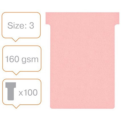 Nobo T-Cards 160gsm Tab Top 15mm W92x Bottom W80x Full H120mm Size 3 Pink Ref 2003006 [Pack 100]