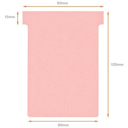 Nobo T-Cards 160gsm Tab Top 15mm W92x Bottom W80x Full H120mm Size 3 Pink Ref 2003006 [Pack 100]