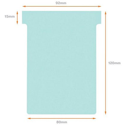 Nobo T-Cards 160gsm Tab Top 15mm W92x Bottom W80x Full H120mm Size 3 Light Blue Ref 2003006 [Pack 100]