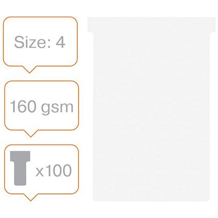Nobo T-Cards 160gsm Tab Top 15mm W124x Bottom W112x Full H180mm Size 4 White Ref 2004002 [Pack 100]
