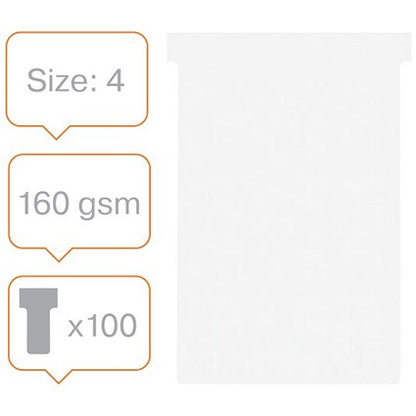 Nobo T-Cards 160gsm Tab Top 15mm W124x Bottom W112x Full H180mm Size 4 White Ref 2004002 [Pack 100]
