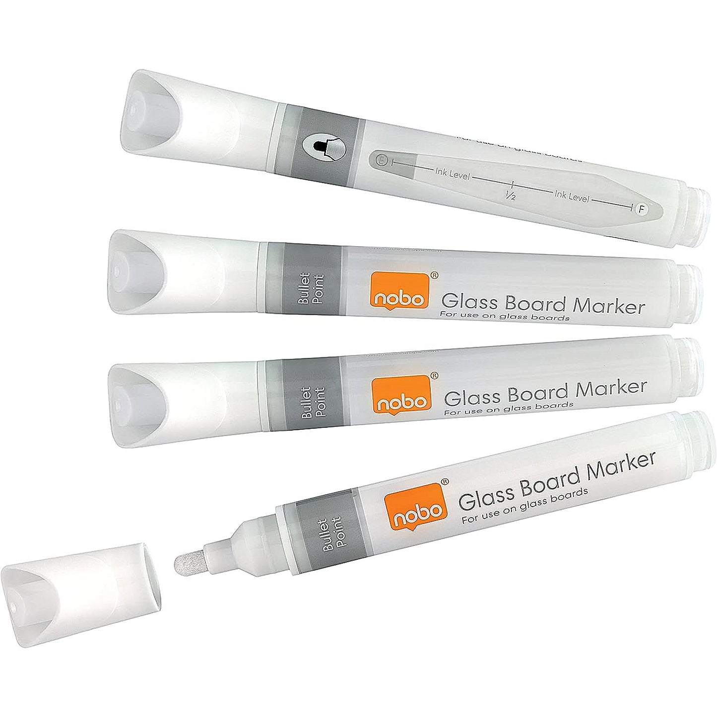 Nobo Glass Whiteboard Marker, White, Pack of 4