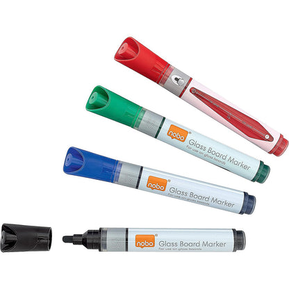 Nobo Glass Whiteboard Marker, Assorted, Pack of 4
