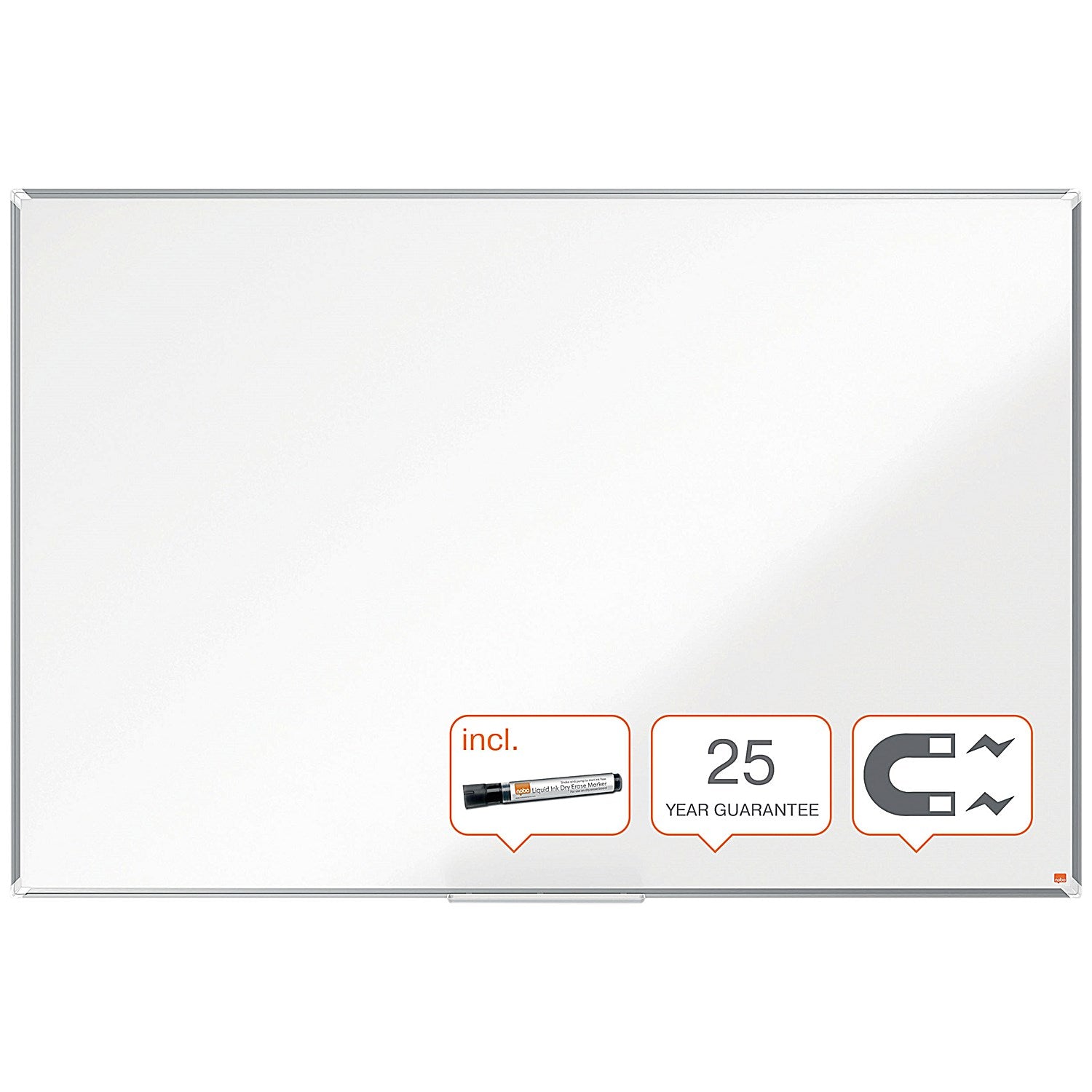Nobo Premium Plus Enamel Magnetic Whiteboard, Aluminium Frame, 1200x900mm