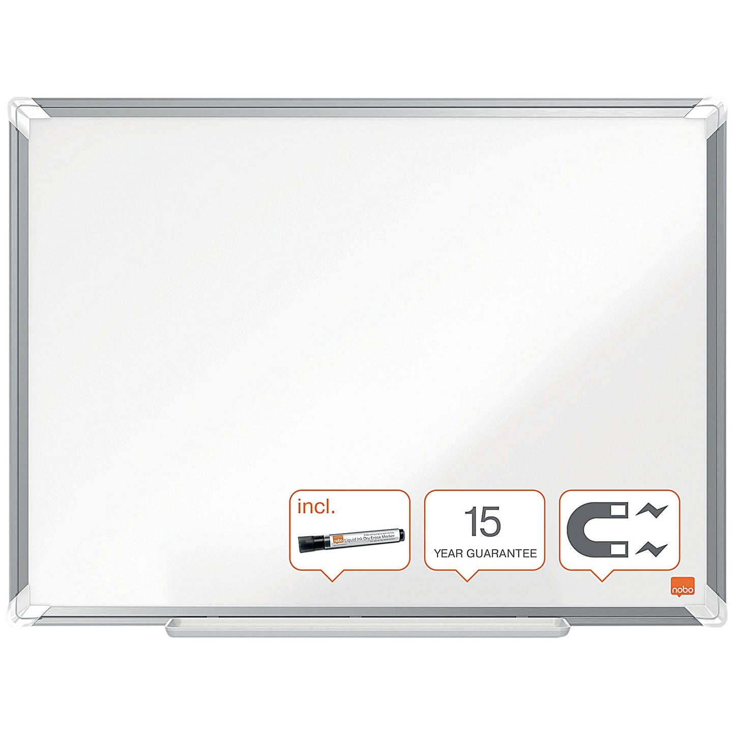 Nobo Premium Plus Steel Magnetic Whiteboard, Aluminium Frame, 600x450mm