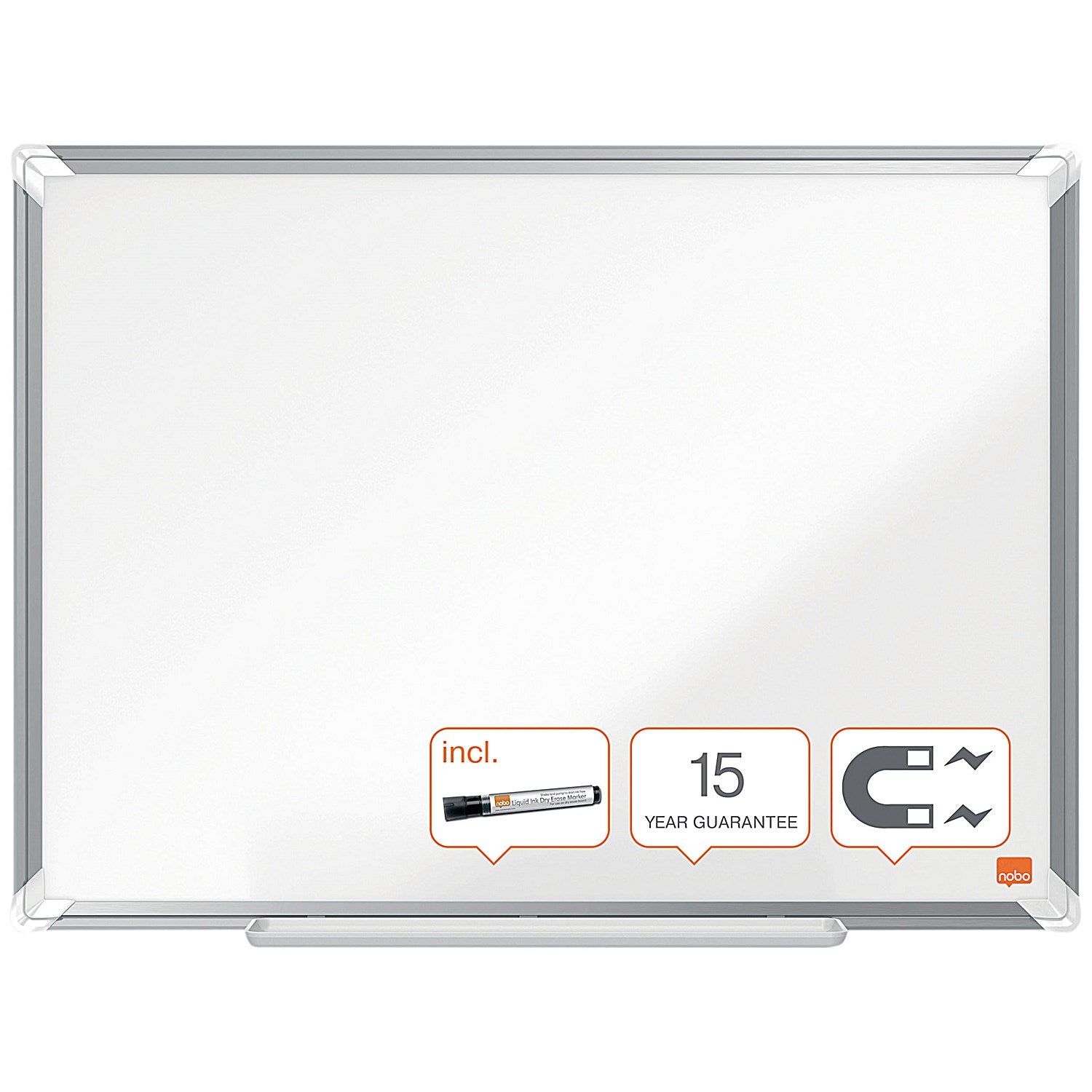 Nobo Premium Plus Steel Magnetic Whiteboard, Aluminium Frame, 600x450mm