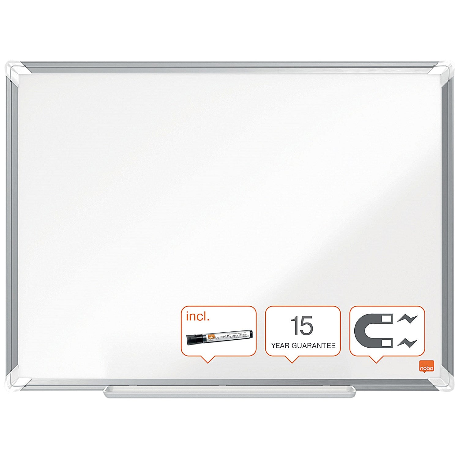 Nobo Premium Plus Steel Magnetic Whiteboard, Aluminium Frame, 900x600mm