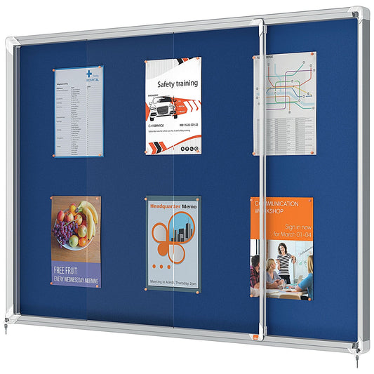 Nobo Premium Plus Felt Lockable Notice Board, 18xA4, W1352xH967xD63mm, Blue Easy2Order : NB61156