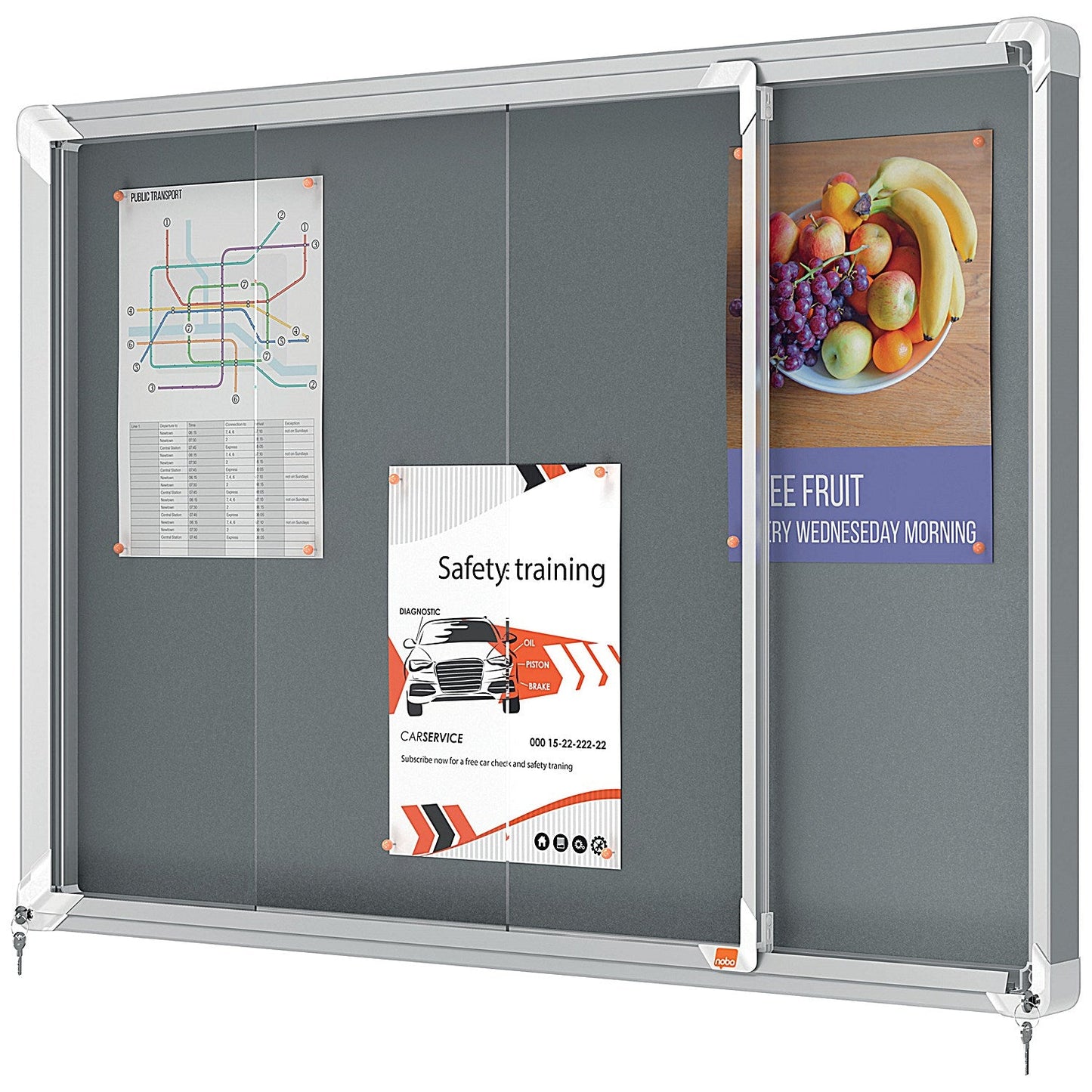 Nobo Premium Plus Felt Lockable Notice Board, 8xA4, W922xH665xD63mm, Grey Easy2Order : NB61158