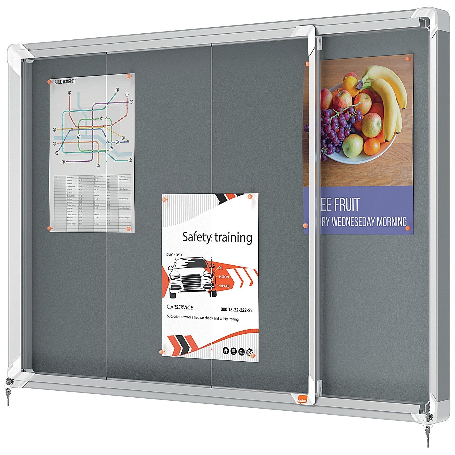 Nobo Premium Plus Felt Lockable Notice Board, 8xA4, W922xH665xD63mm, Grey Easy2Order : NB61158